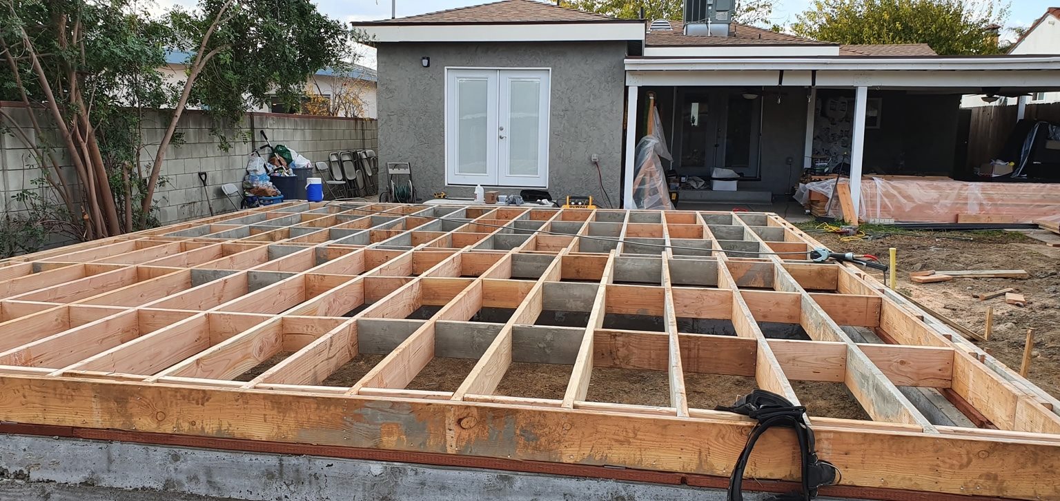 Floor framing for an exterior addition